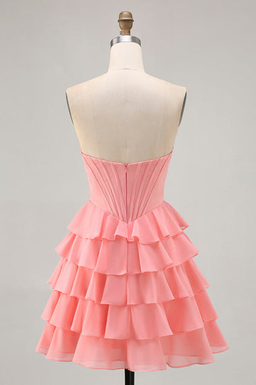 Blush Tiered A Line Strapless Short Homecoming Dress